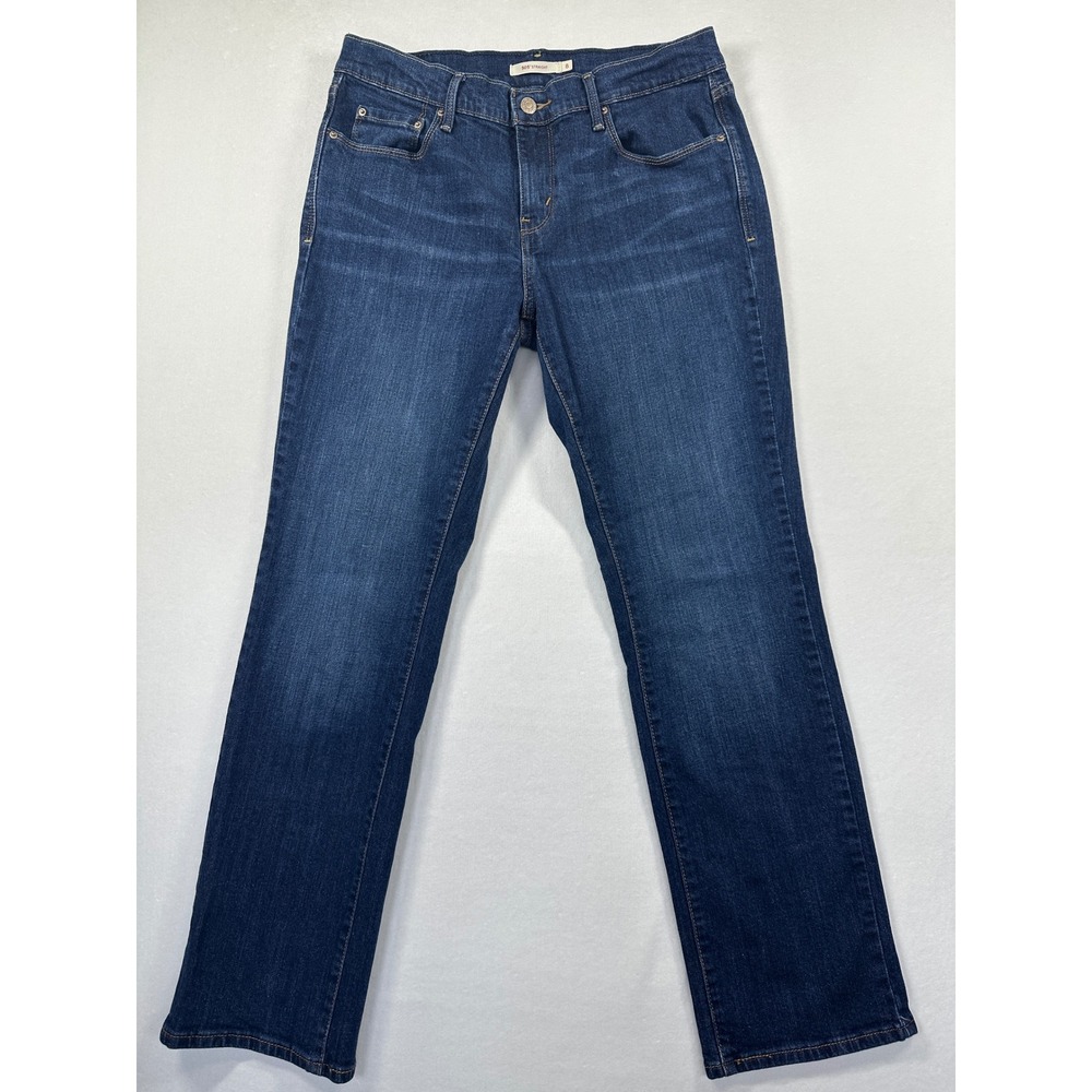 Levis 505 Straight Leg Jeans Sz 8 Blue Dark Wash WaterLess Denim Classic Stretch